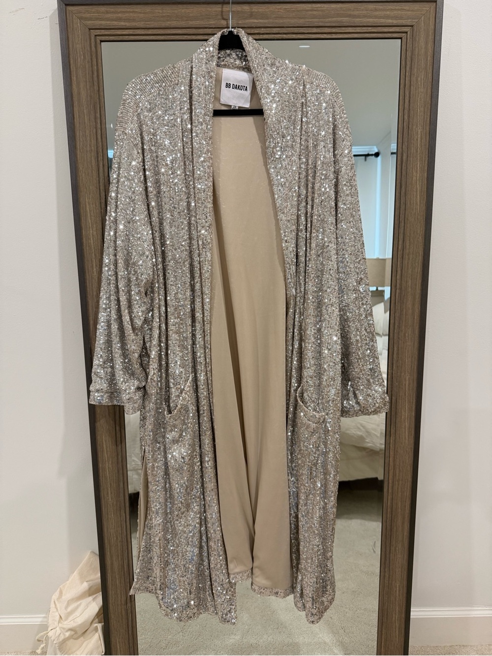 Anthropologie BB Dakota Women's Dulcinea Sequin Duster Robe - Silver Size 2X